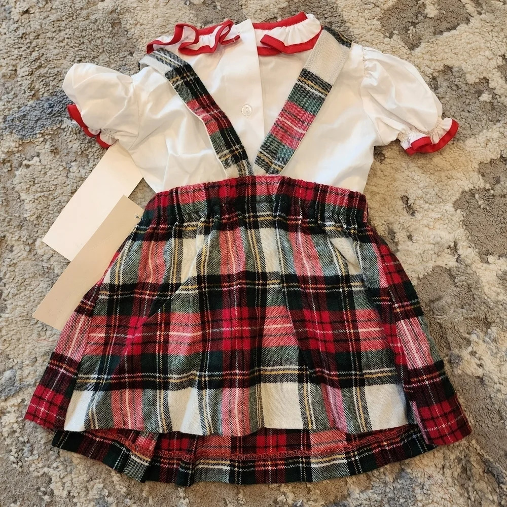 NWT Vintage Alyssa Red Green Christmas Plaid Dress Faux Wool Imperial Plaid 2T - Picture 7 of 9